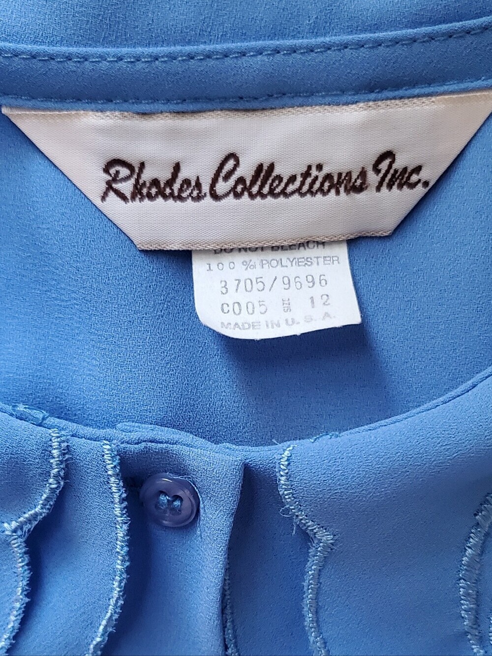 Rhodes Collection Blue Vintage Blouse Embroidered Scalloped Collar Button Front - Picture 2 of 9